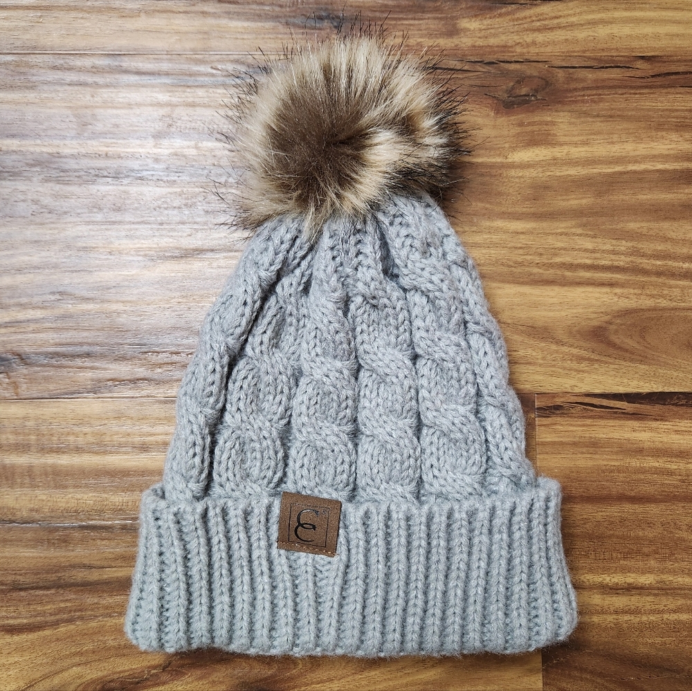 Shein Gray Winter Knit Pom Women's Hat